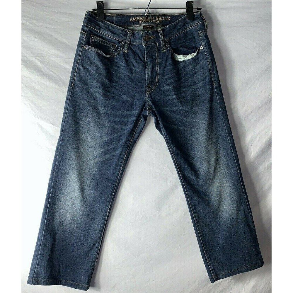 American Eagle Original Straight Mens Blue Jeans Size 29 x Hemmed 22.5 in Flex
